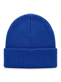 Versace Jeans Couture Men's Royal Blue Ribbed Knit Logo Patch Beanie