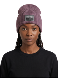 Versace Jeans Couture Womens Lavender Ribbed Knit Logo Patch Beanie