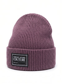 Versace Jeans Couture Womens Lavender Ribbed Knit Logo Patch Beanie