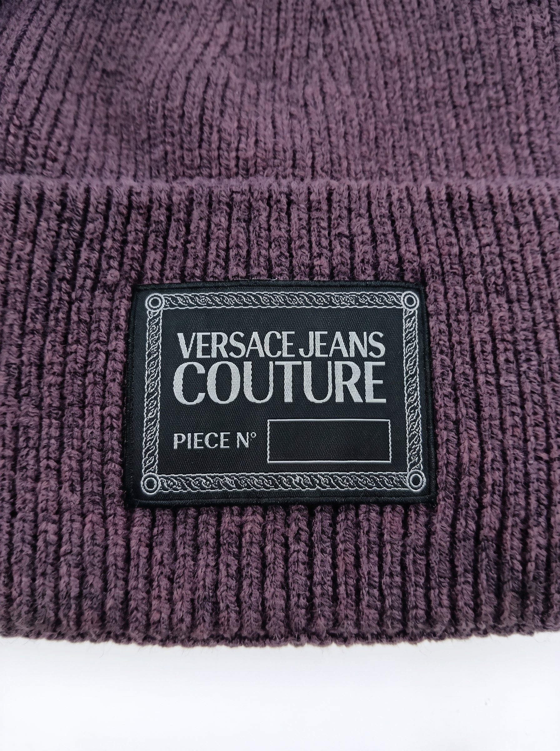 Versace Jeans Couture Womens Lavender Ribbed Knit Logo Patch Beanie