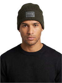 Versace Jeans Couture Men's Black Ribbed Knit Logo Patch Beanie