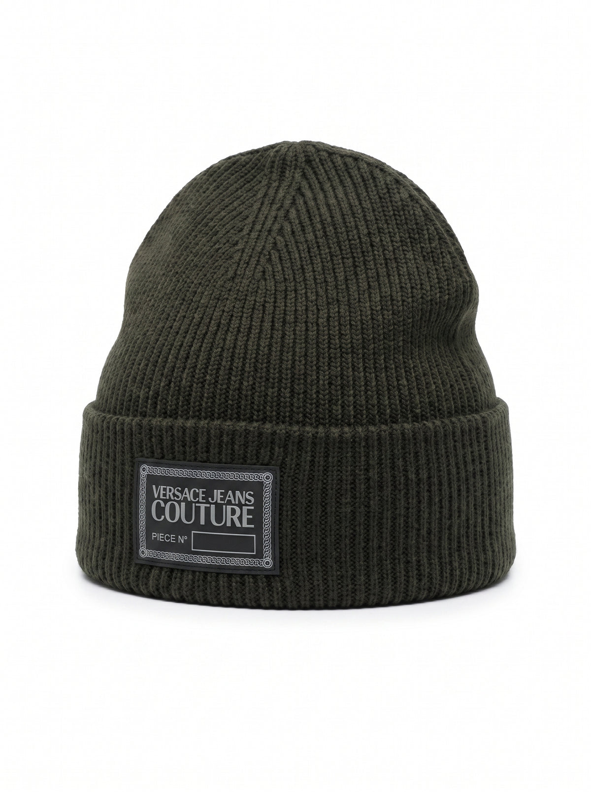 Versace Jeans Couture Men's Black Ribbed Knit Logo Patch Beanie