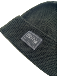 Versace Jeans Couture Men's Black Ribbed Knit Logo Patch Beanie