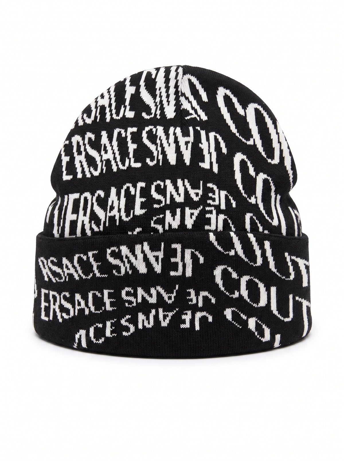 Versace Jeans Couture Men's Black and White Logo Knit Beanie