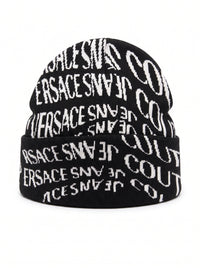 Versace Jeans Couture Men's Black and White Logo Knit Beanie