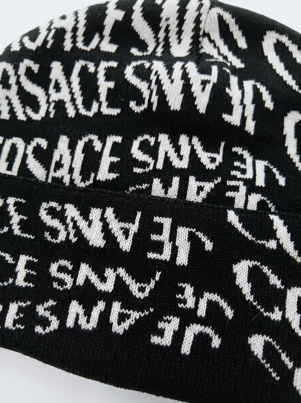 Versace Jeans Couture Men's Black and White Logo Knit Beanie