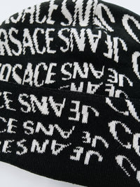 Versace Jeans Couture Men's Black and White Logo Knit Beanie