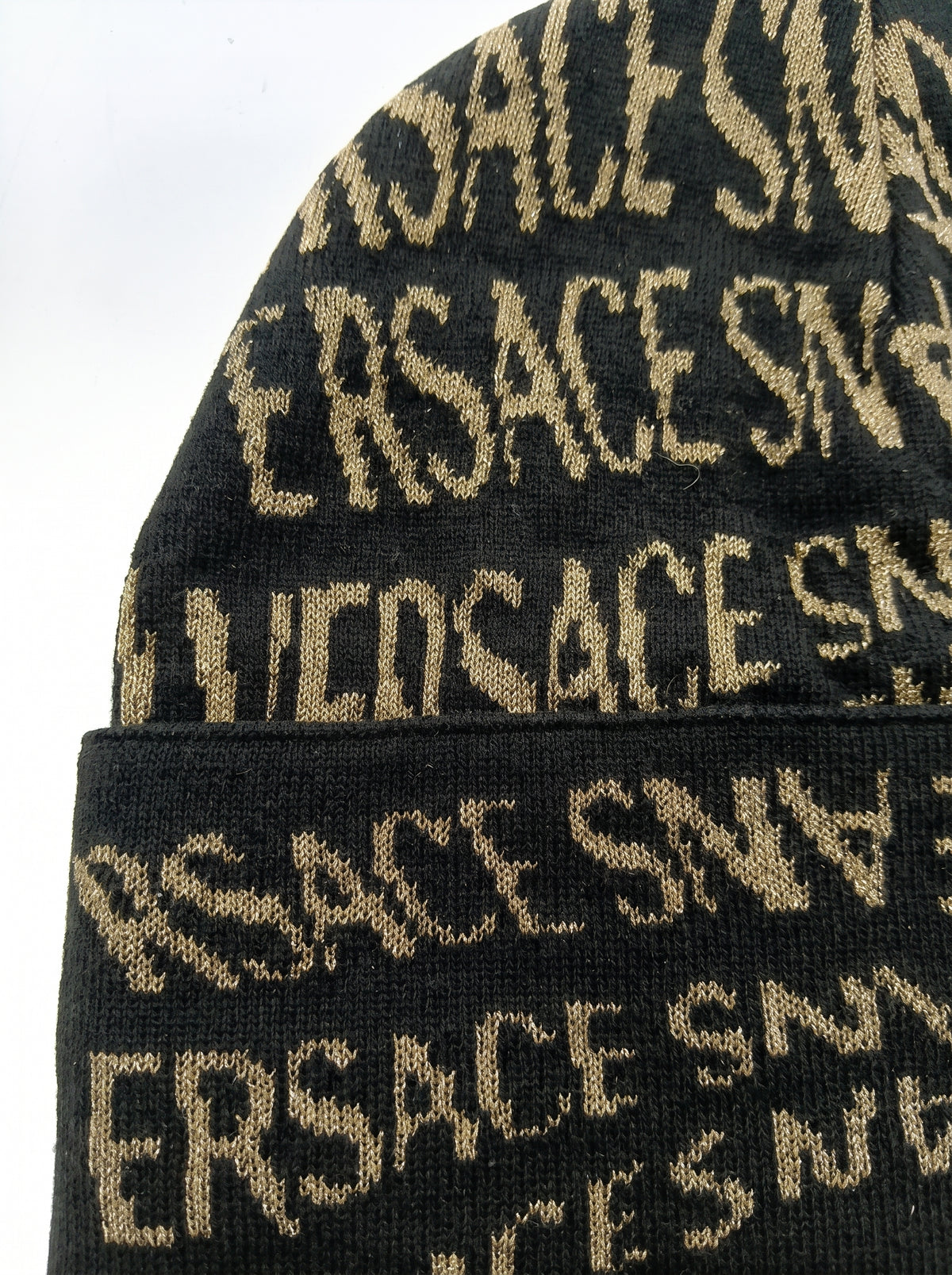 Versace Jeans Couture Men's Black and Gold Logo Knit Beanie