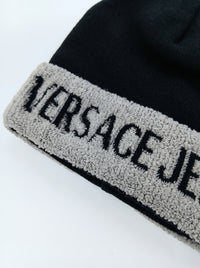 Versace Jeans Couture Men's Black and Grey Logo Cuff Knit Beanie