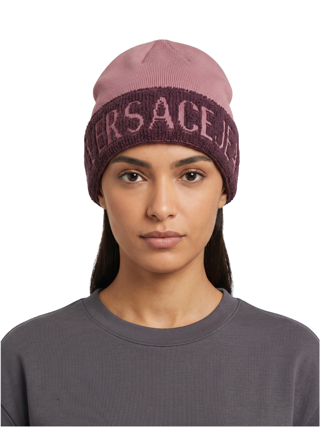 Versace Jeans Couture Womens Pink Logo Cuff Knit Beanie