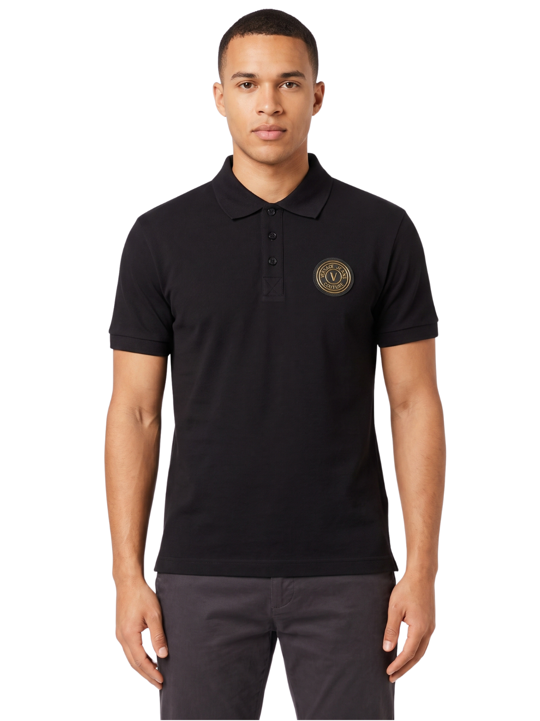 Versace Jeans Couture Versace Jeans Couture Black Polo Shirt – Classic Medallion Chest Logo-
