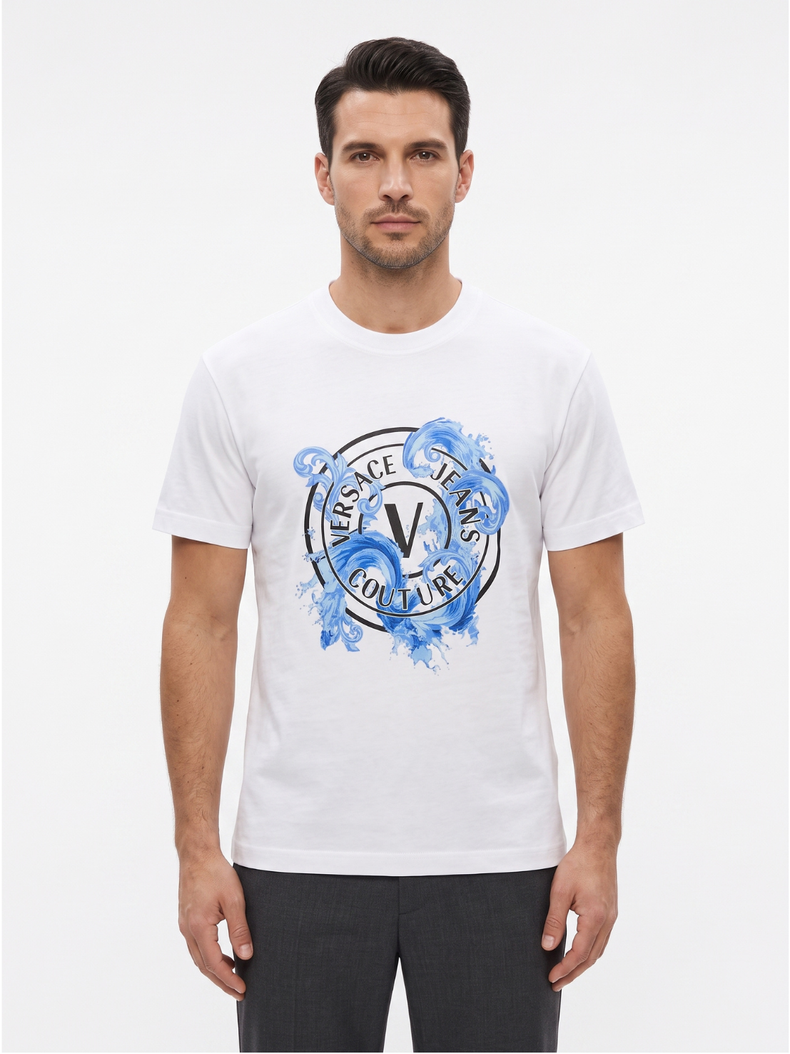 Versace Jeans Couture Versace Jeans Couture White T-Shirt – Baroque  Medallion  Logo-