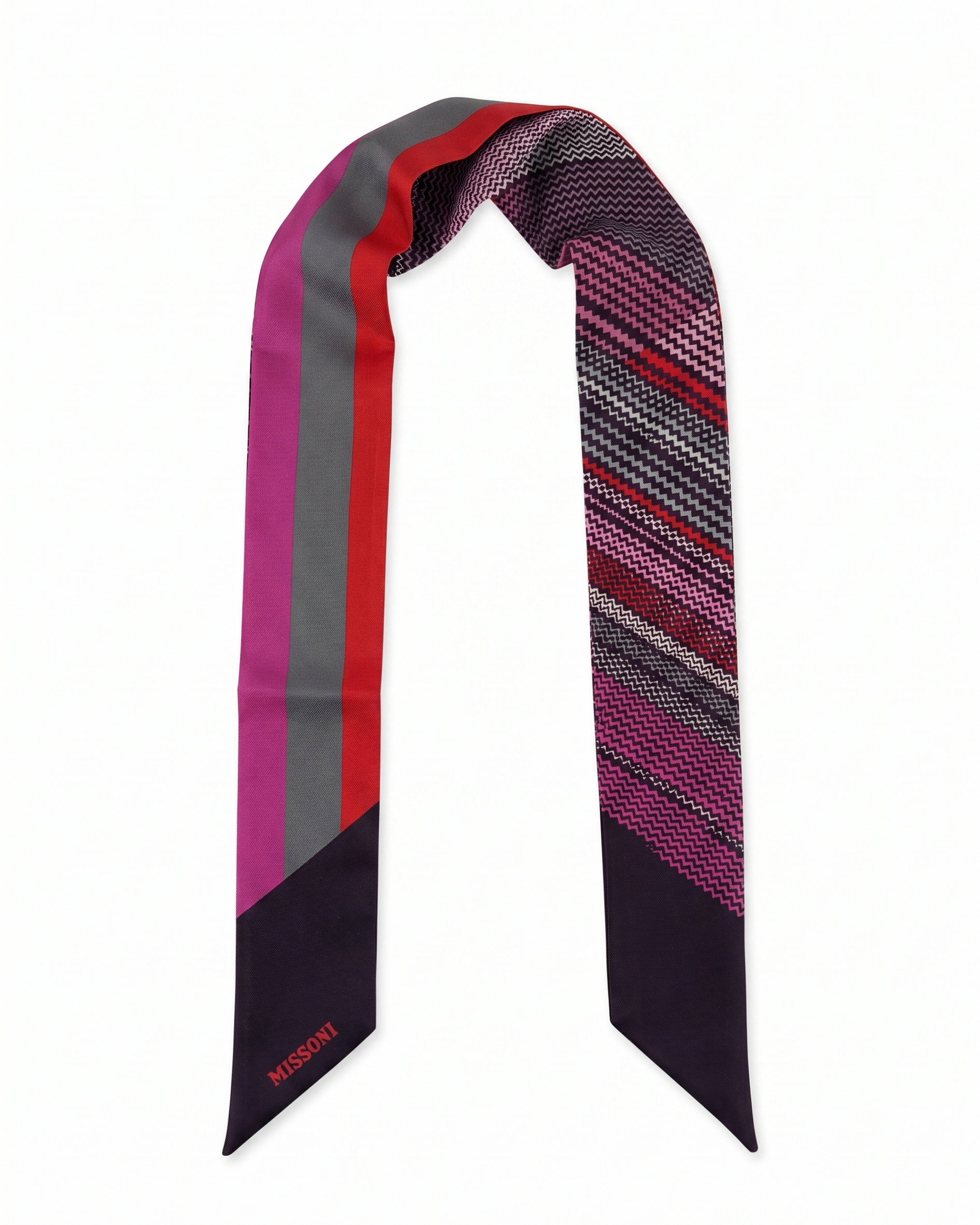 Missoni Multicolor Silk Reversible Chevron Ribbon Scarf