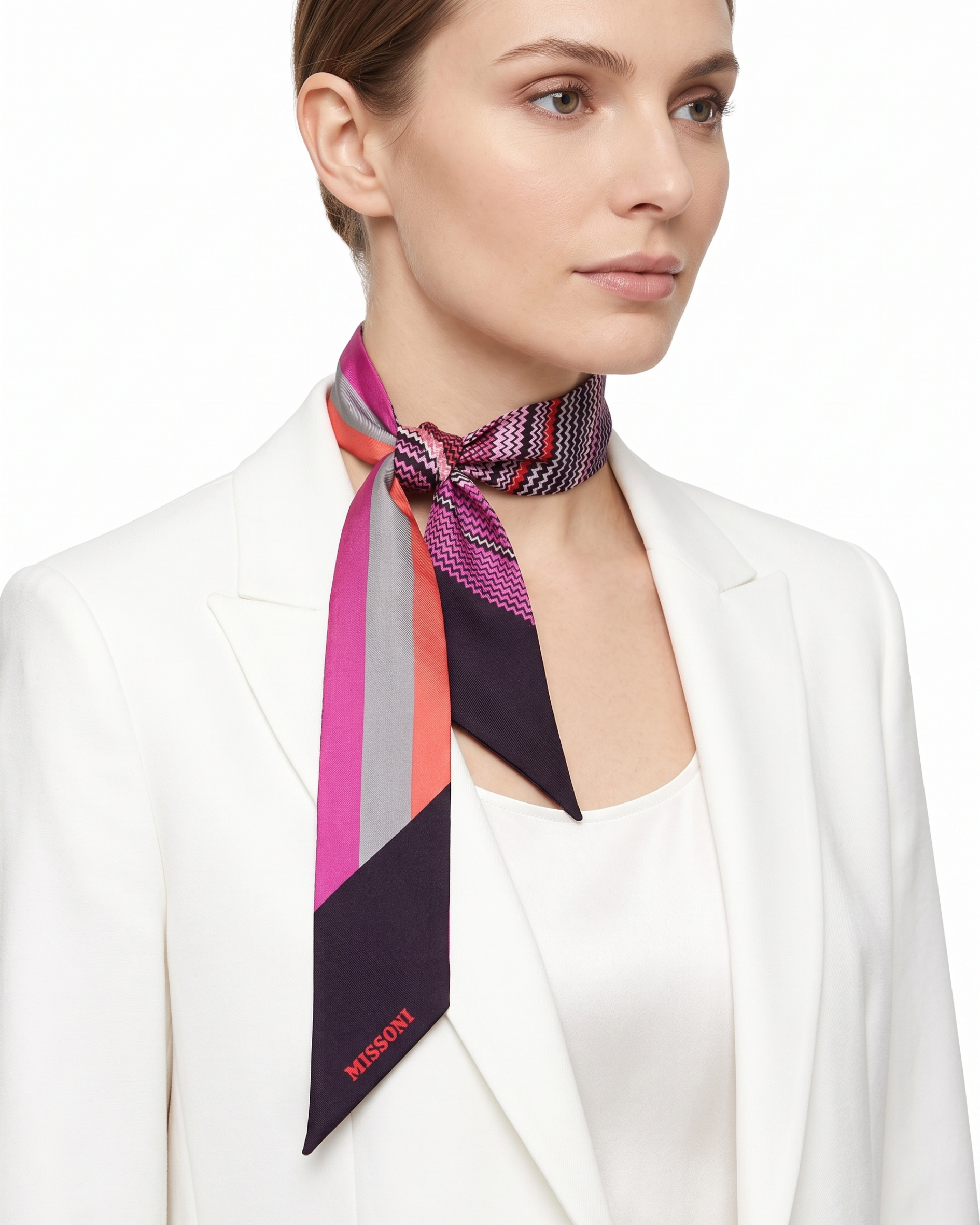 Missoni Multicolor Silk Reversible Chevron Ribbon Scarf
