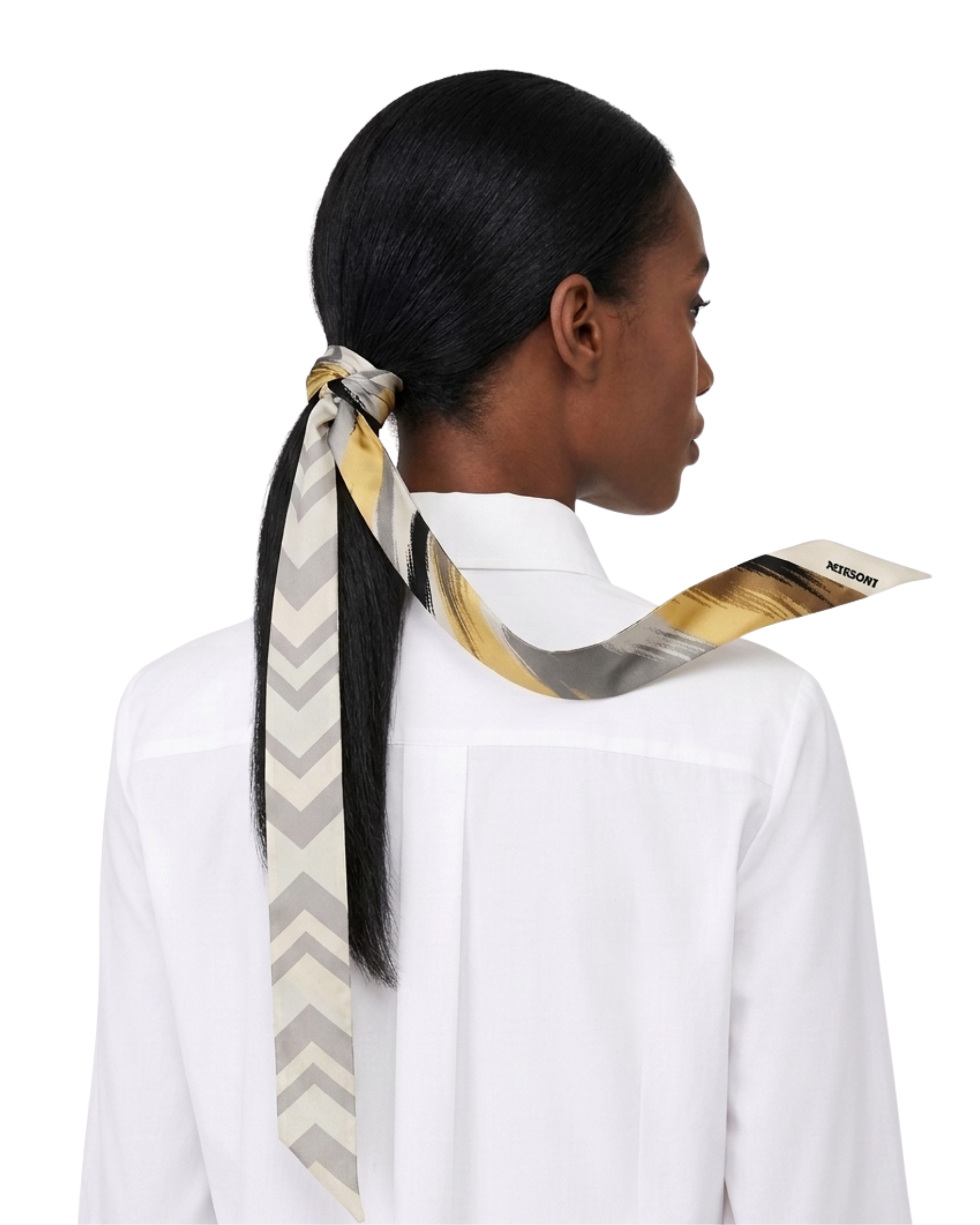 Missoni Yellow Grey Silk Reversible Chevron Ribbon Scarf