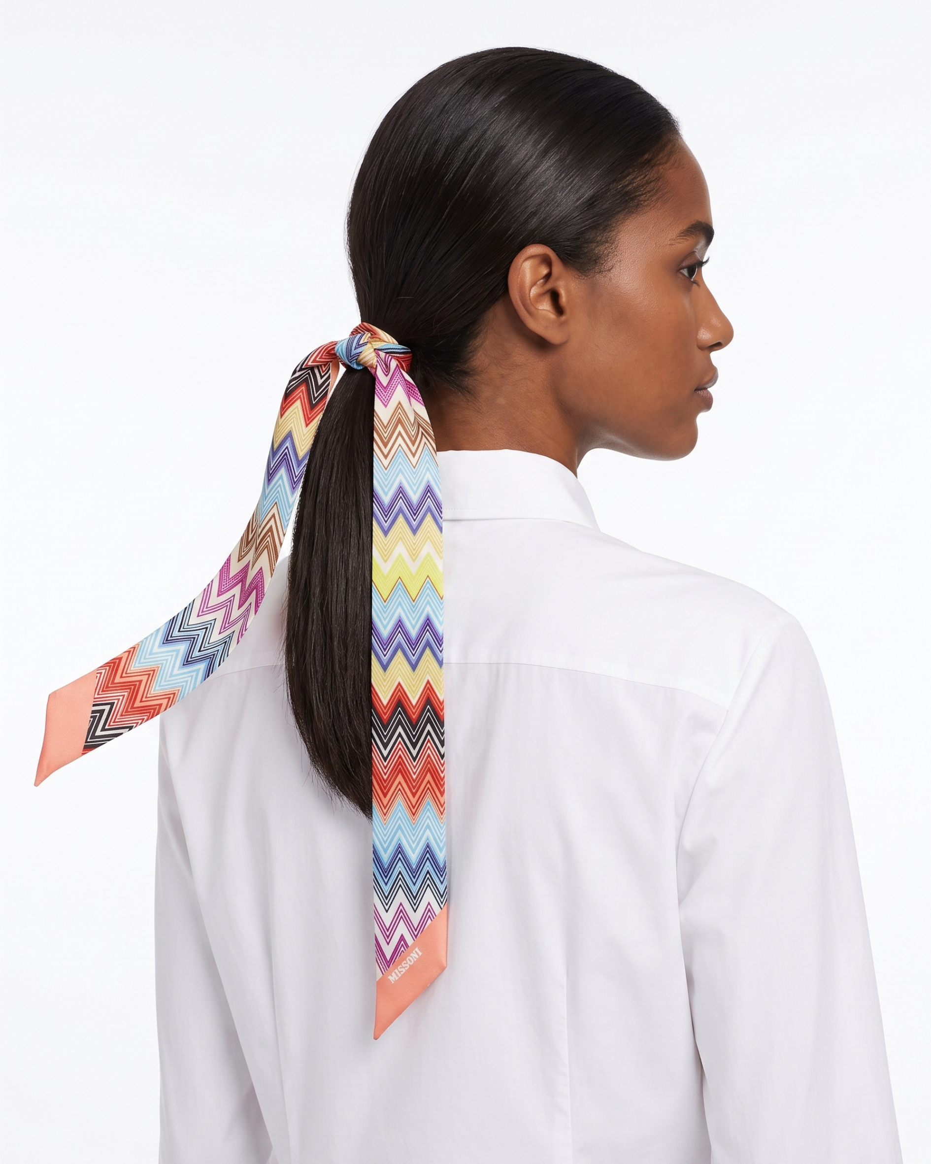 Missoni Pale Blue Silk Classic Print Ribbon Scarf