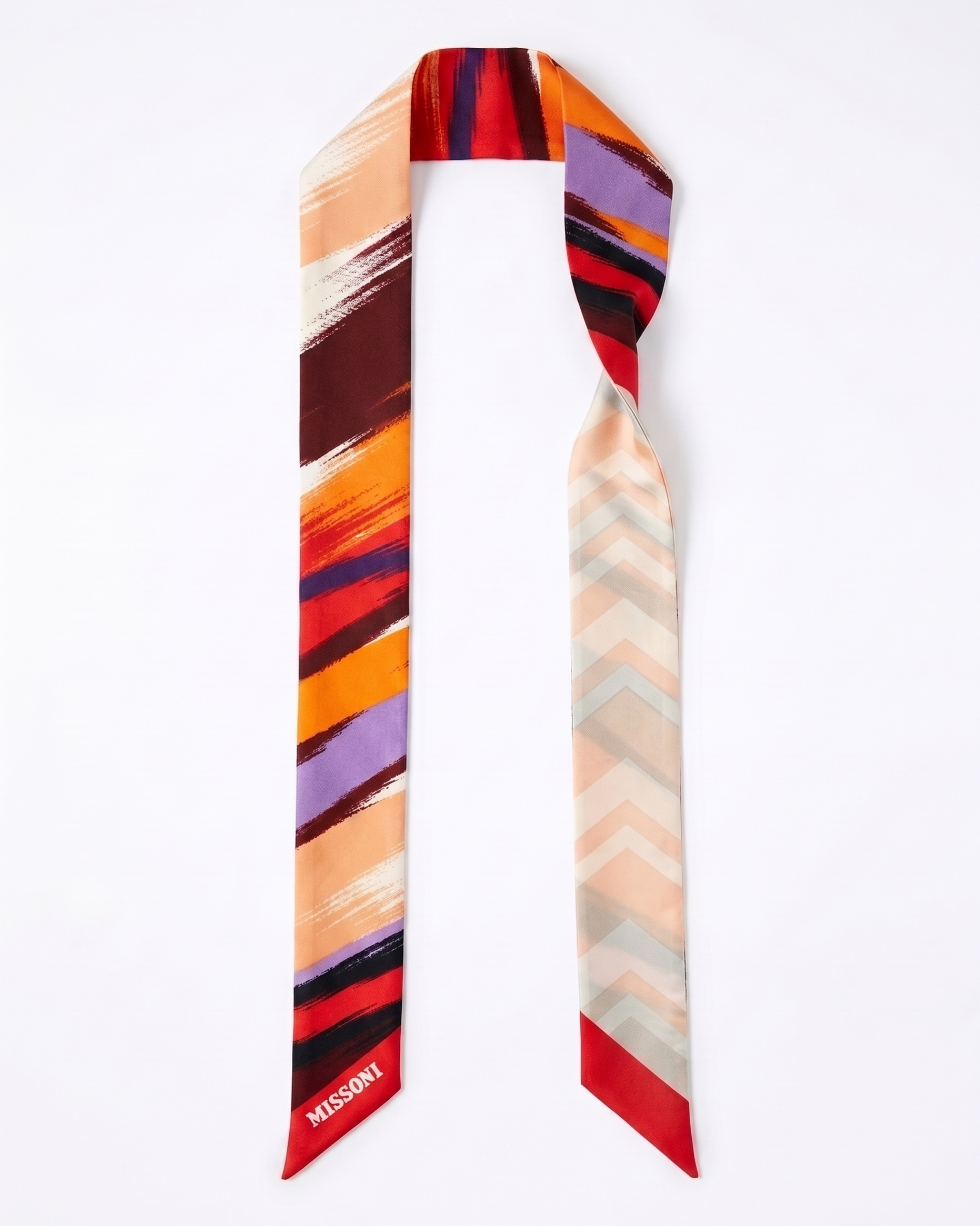 Missoni Coral Silk Reversible Chevron Ribbon Scarf