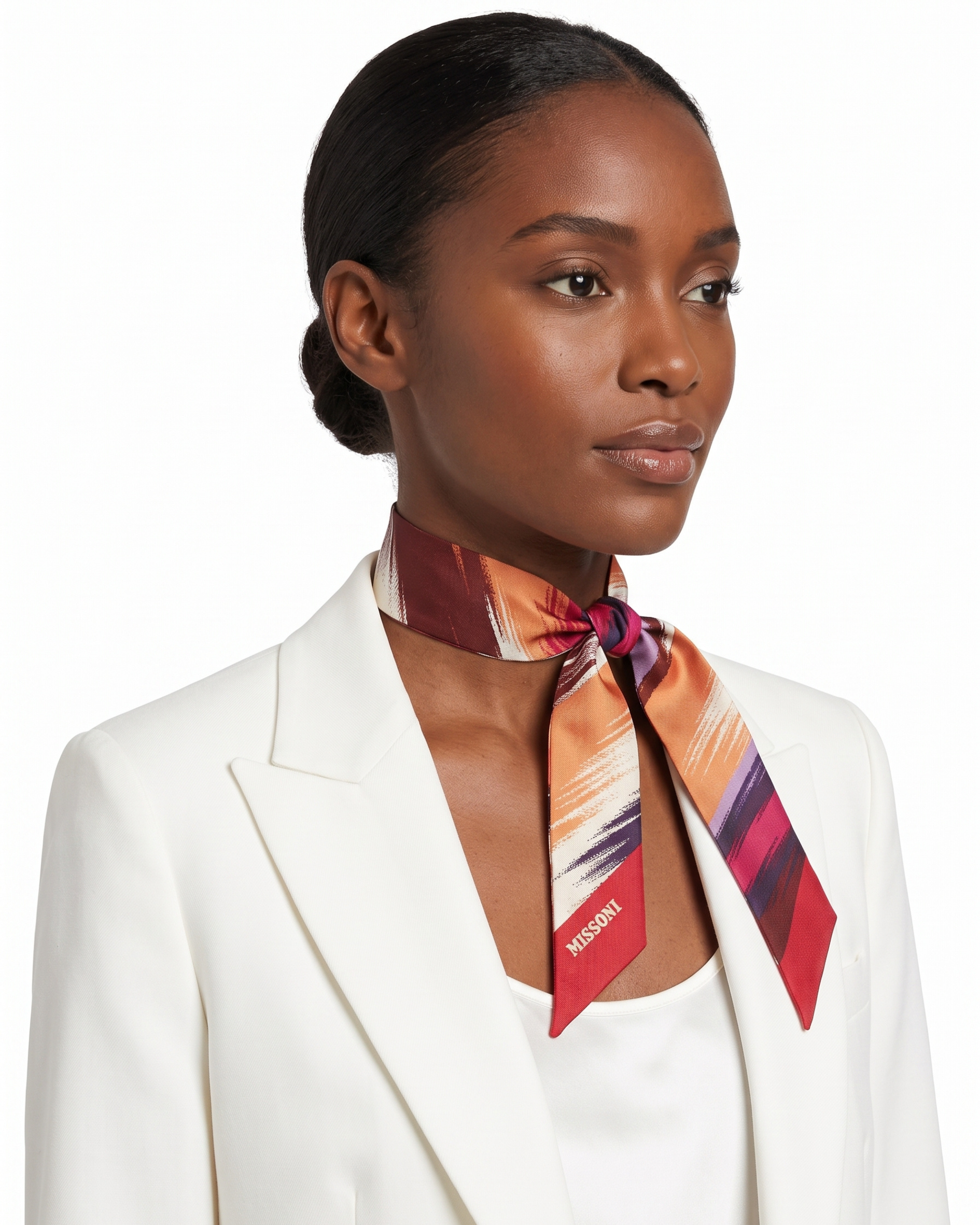 Missoni Coral Silk Reversible Chevron Ribbon Scarf