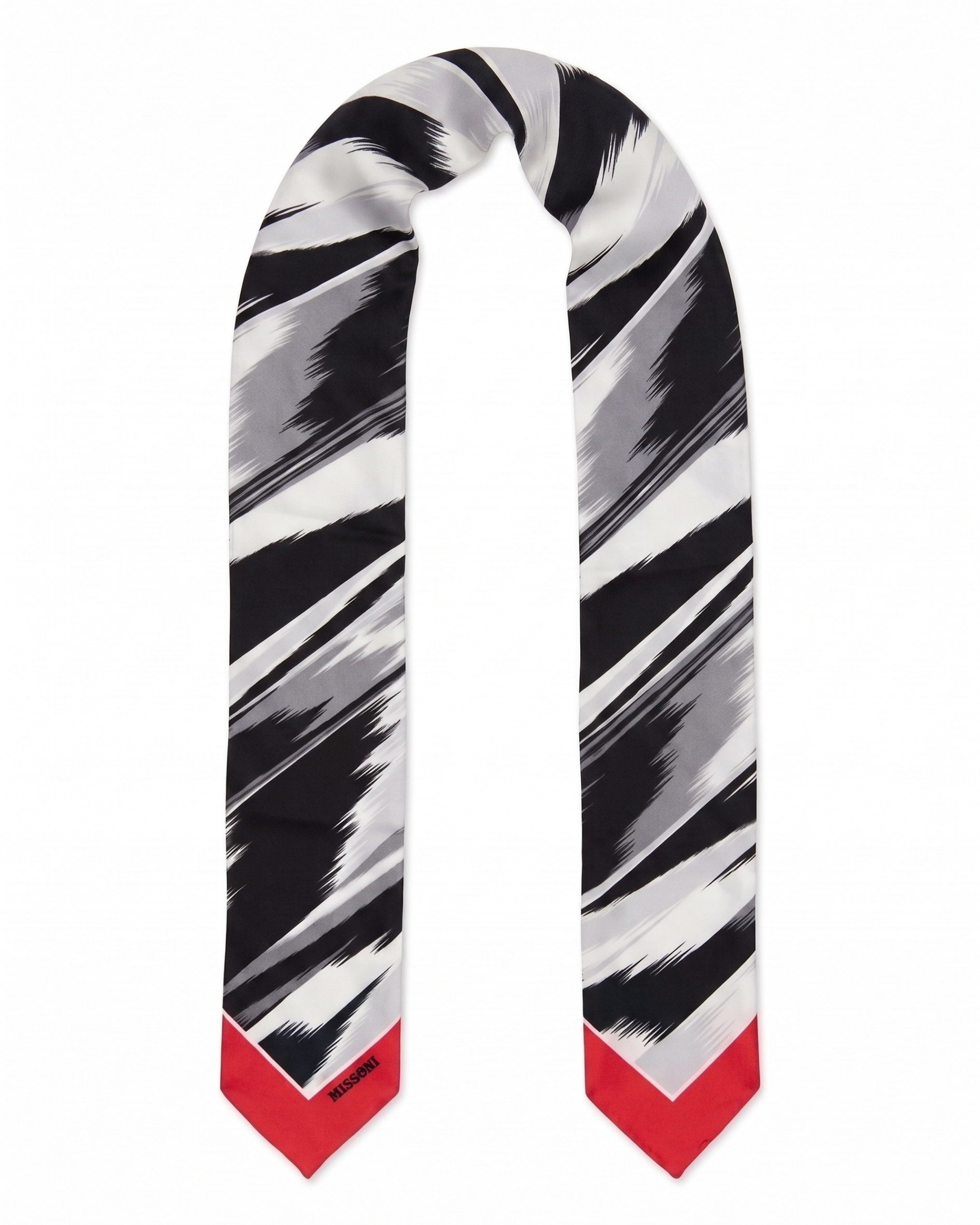 Missoni Black Red Brushstroke Print Silk Ribbon Scarf