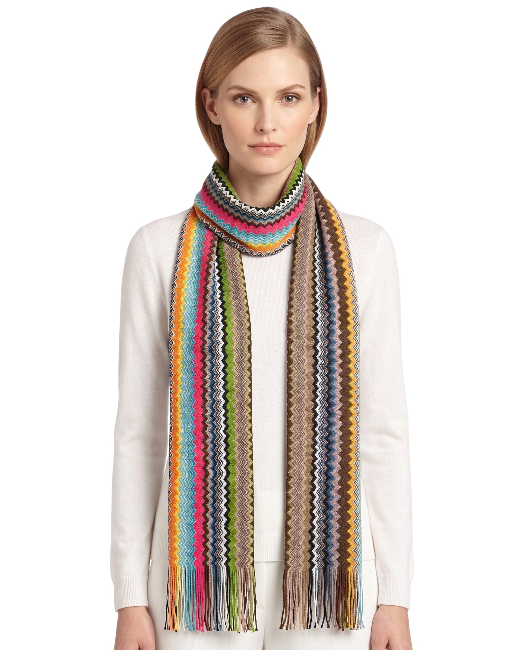 Missoni Missoni Multicolor Classic Zigzag Cotton Blend Scarf