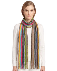 Missoni Missoni Multicolor Classic Zigzag Cotton Blend Scarf