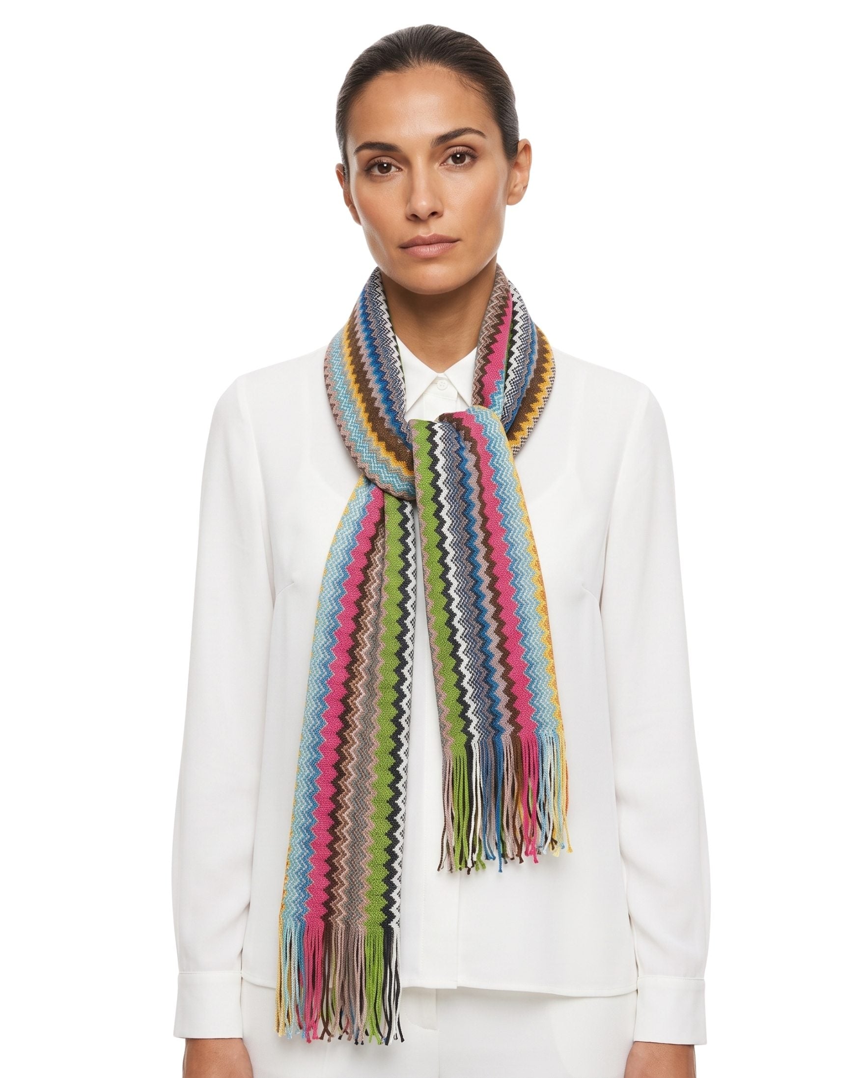Missoni Missoni Multicolor Classic Zigzag Cotton Blend Scarf