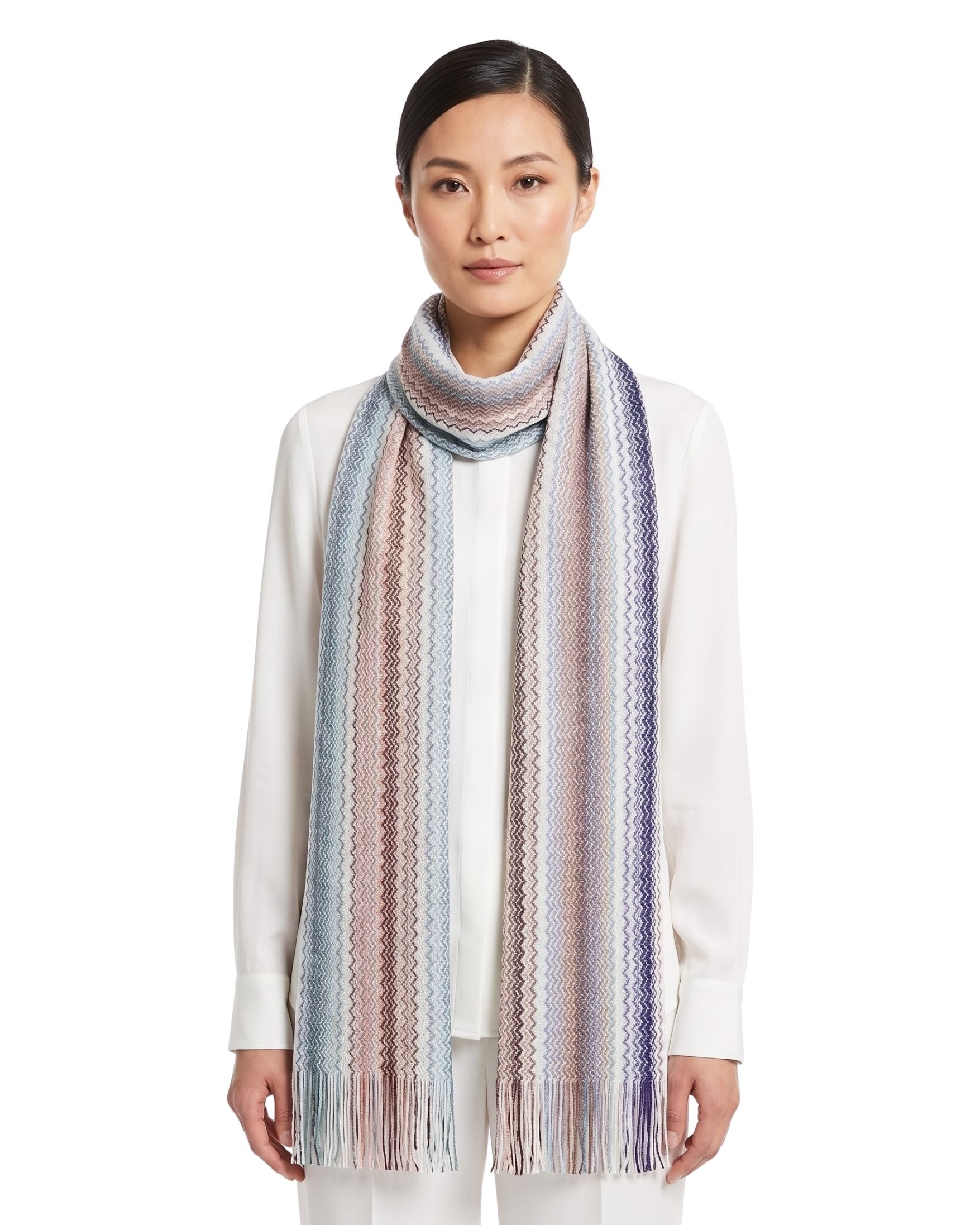 Missoni Missoni Metallic Multicolor Classic Zigzag Viscose Blend Scarf