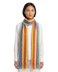 Missoni Missoni Metallic Blue Classic Zigzag Viscose Blend Scarf