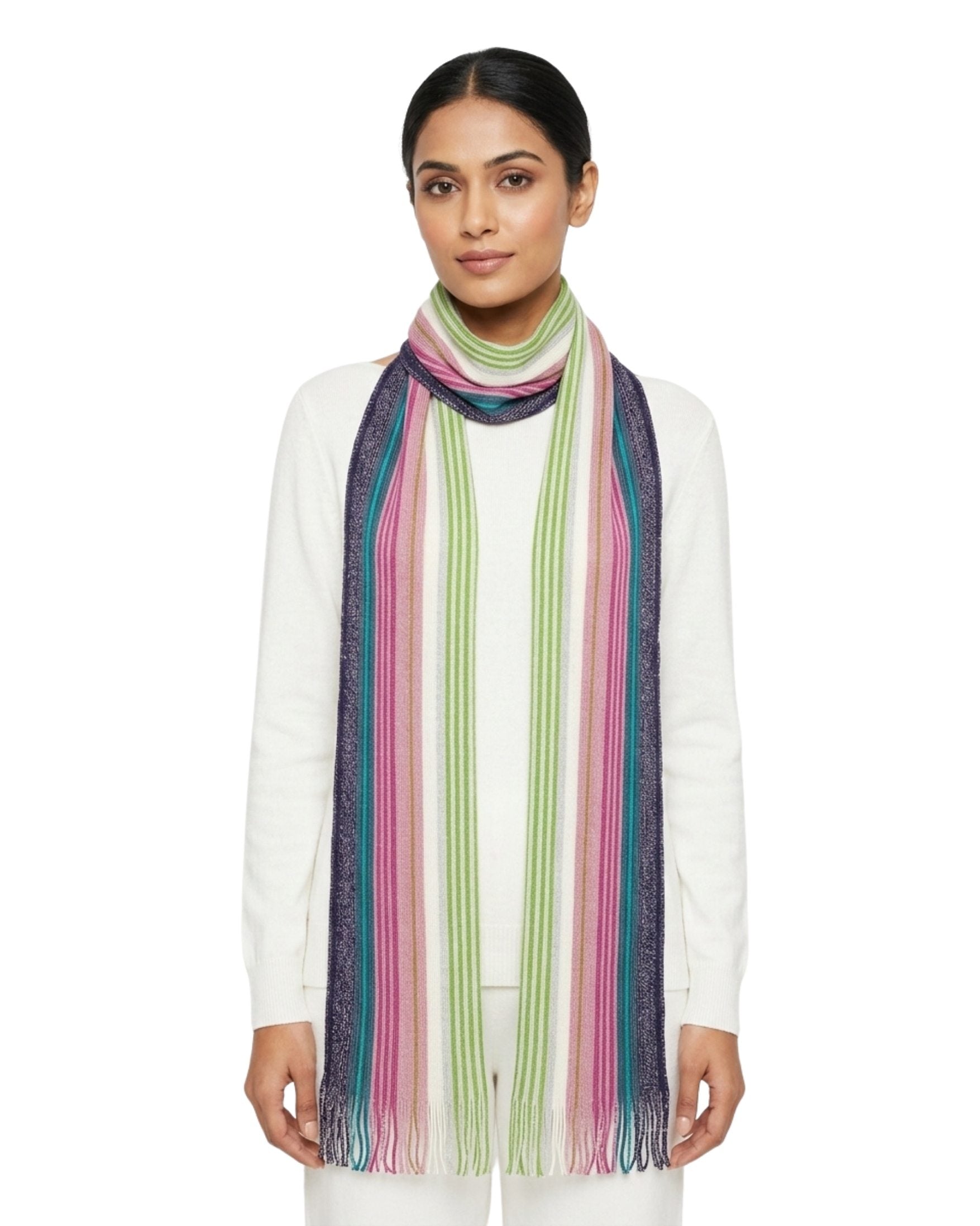 Missoni Missoni Metallic Multicolor Classic Stripe Viscose Blend Scarf
