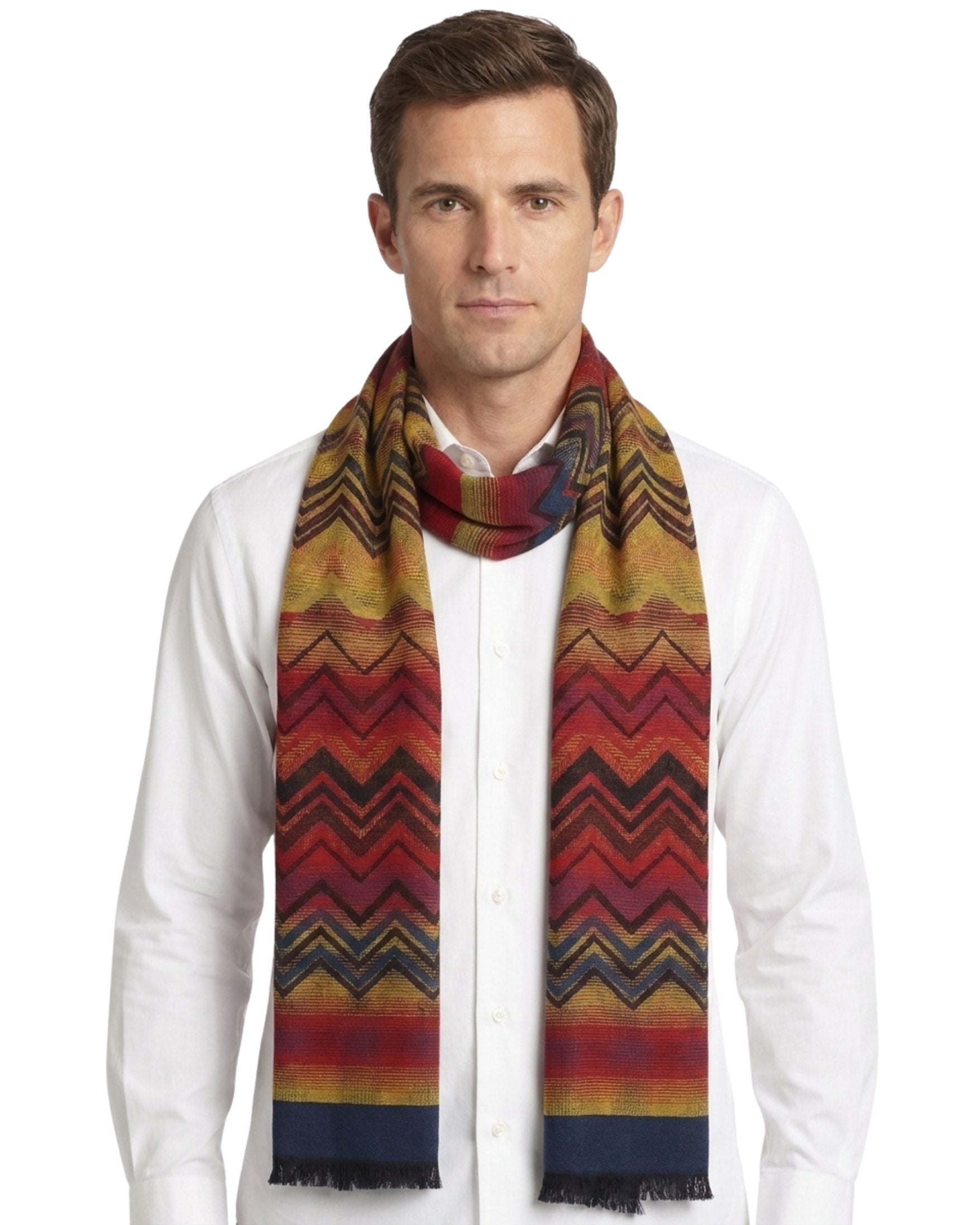Missoni Missoni Navy Blue Red Classic Colorblock Wool Scarf