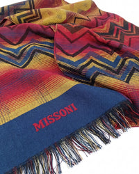 Missoni Missoni Navy Blue Red Classic Colorblock Wool Scarf