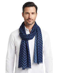 Missoni Missoni Navy Blue Classic Wool Blend Chevron Scarf