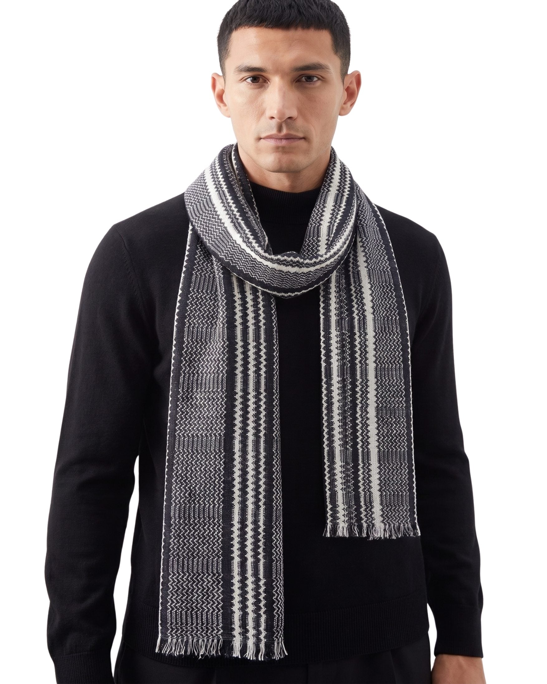 Missoni Missoni Black White Classic Chevron Cotton Scarf