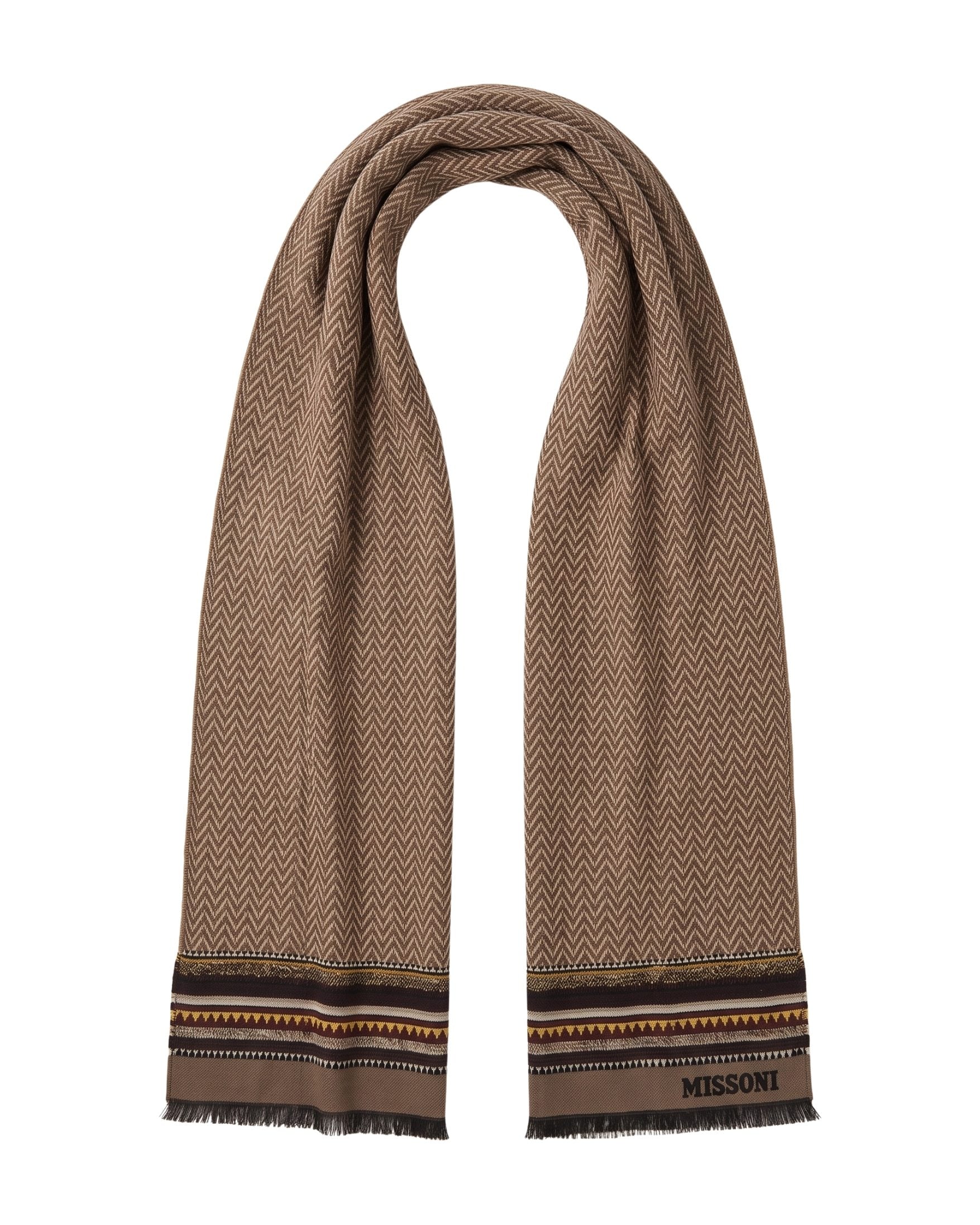 Missoni Missoni Brown Classic Pattern Wool Scarf