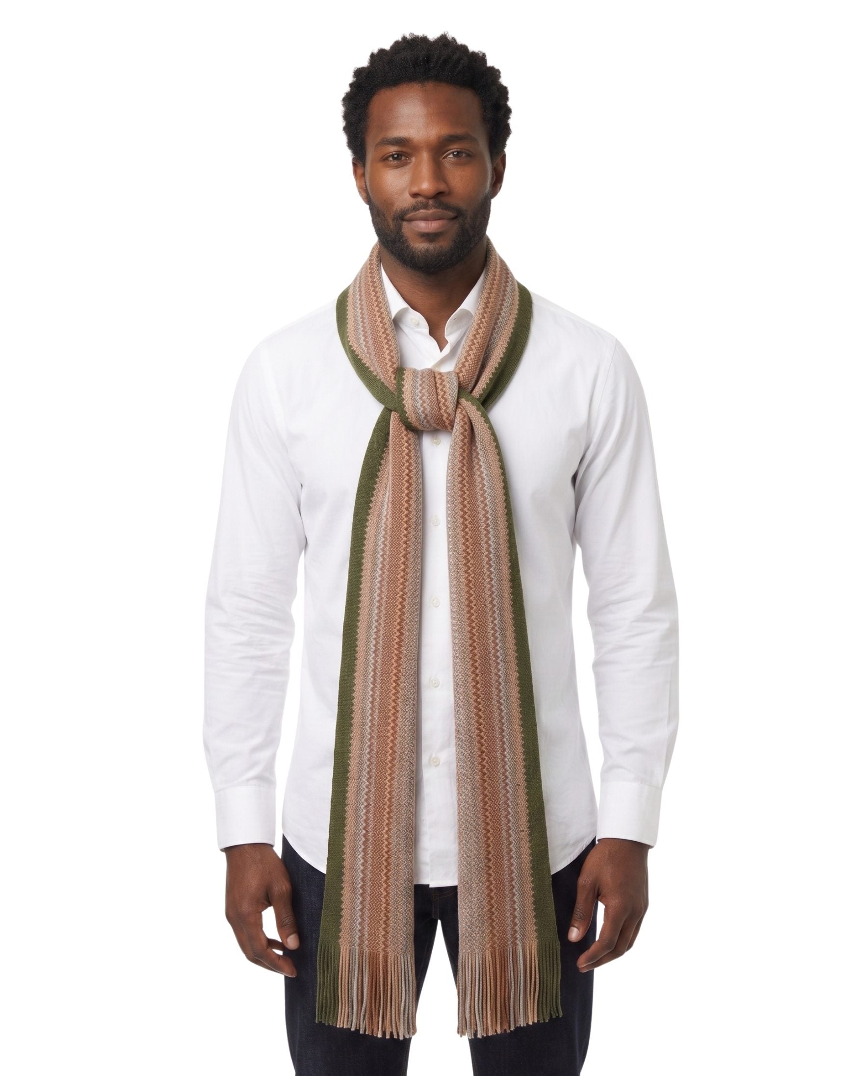 Missoni Missoni Olive Green Classic Chevron Wool Blend Scarf