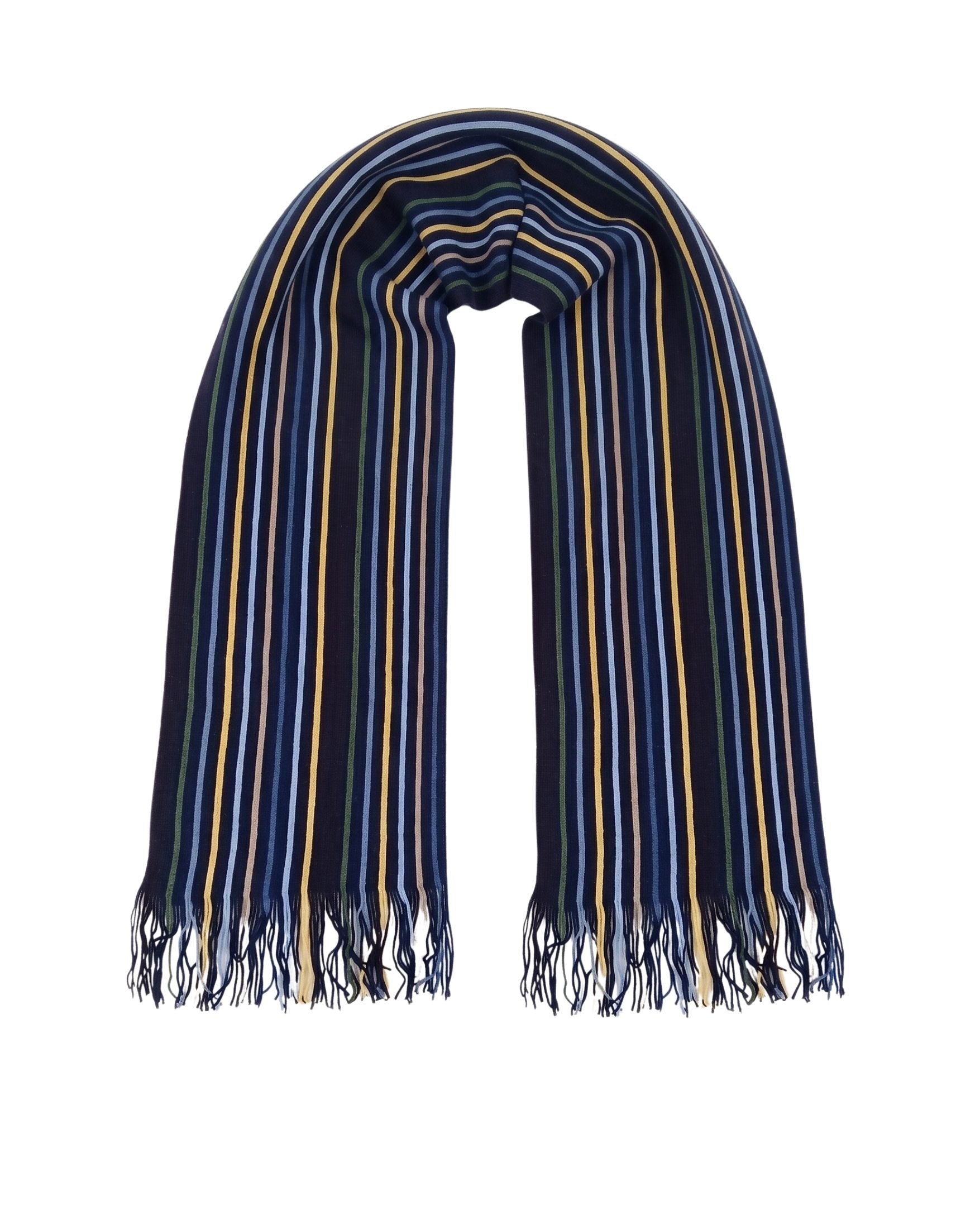 Missoni Missoni Blue Yellow Classic Fringe Stripe Wool Scarf
