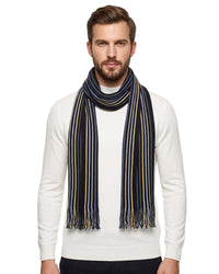 Missoni Missoni Blue Yellow Classic Fringe Stripe Wool Scarf