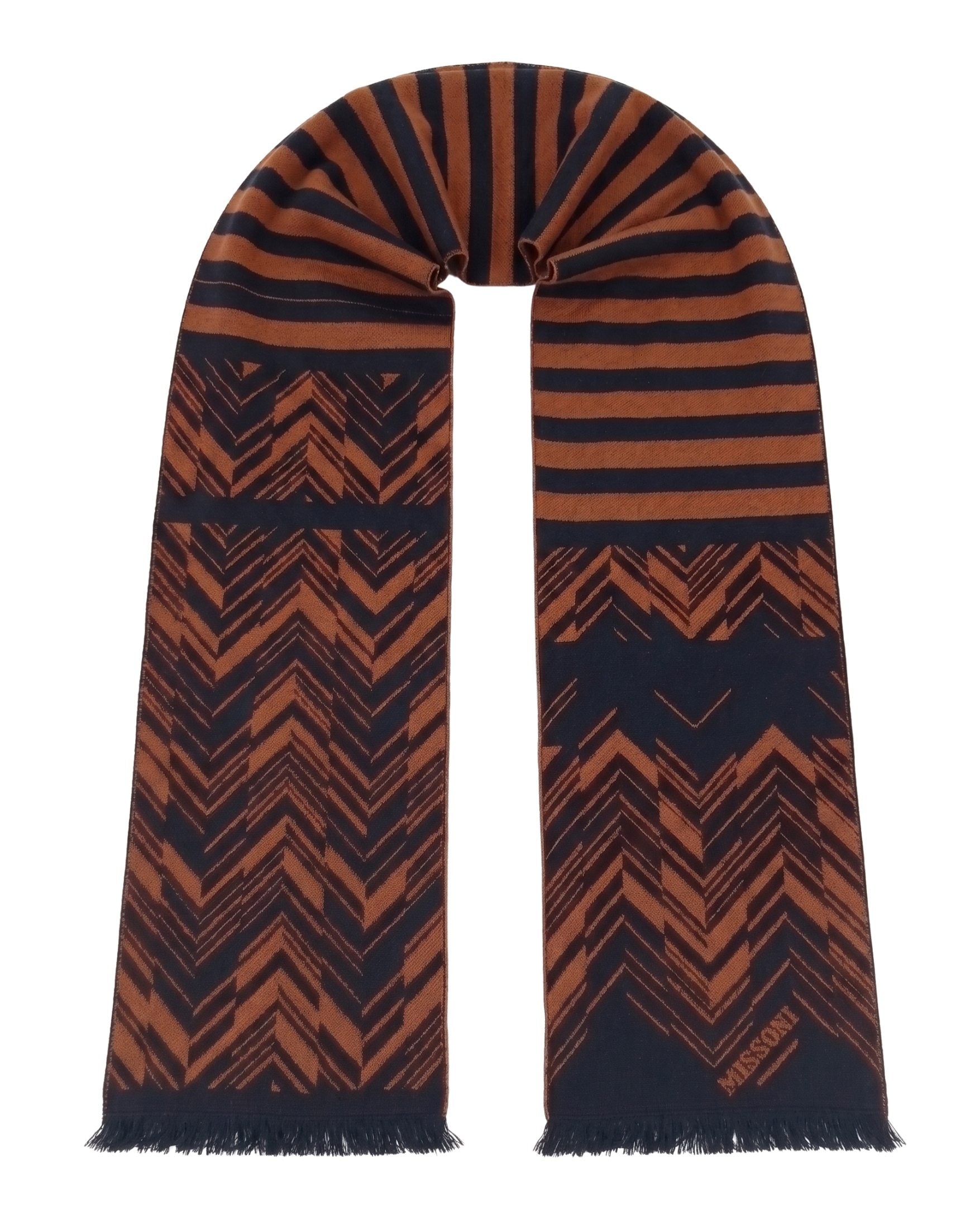 Missoni Missoni Black Orange Classic Chevron Wool Scarf
