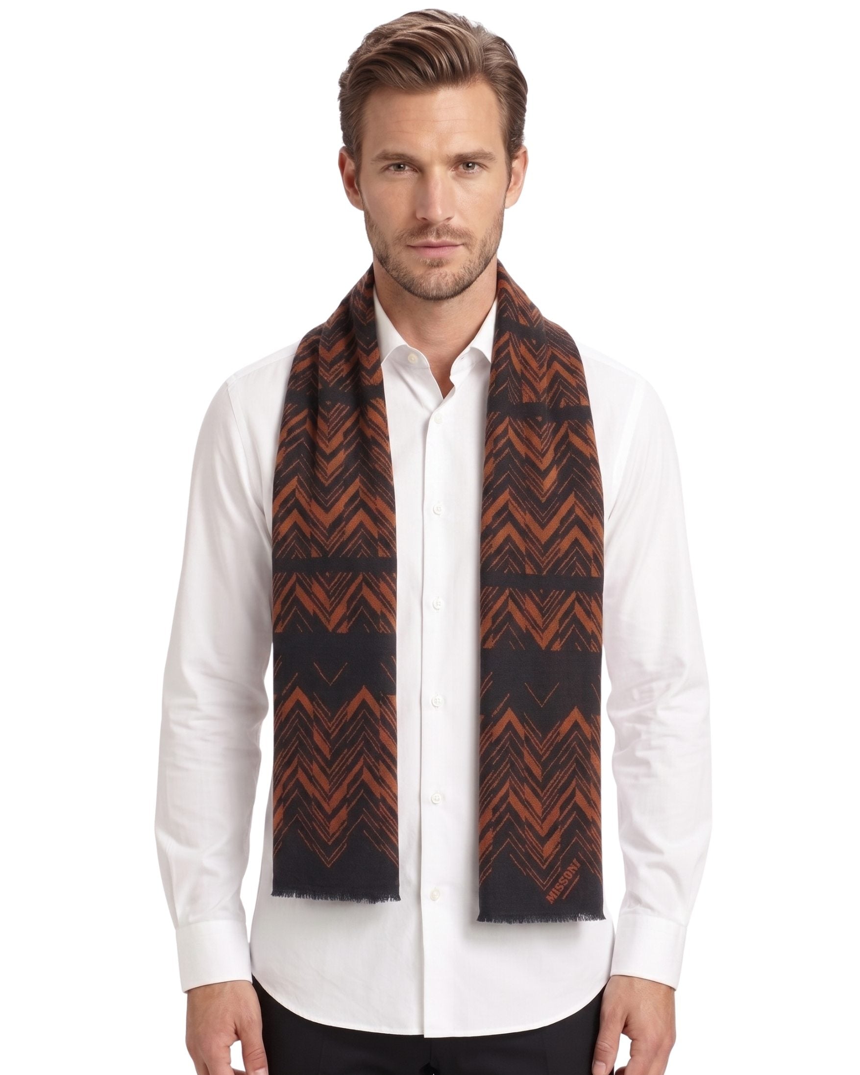 Missoni Missoni Black Orange Classic Chevron Wool Scarf
