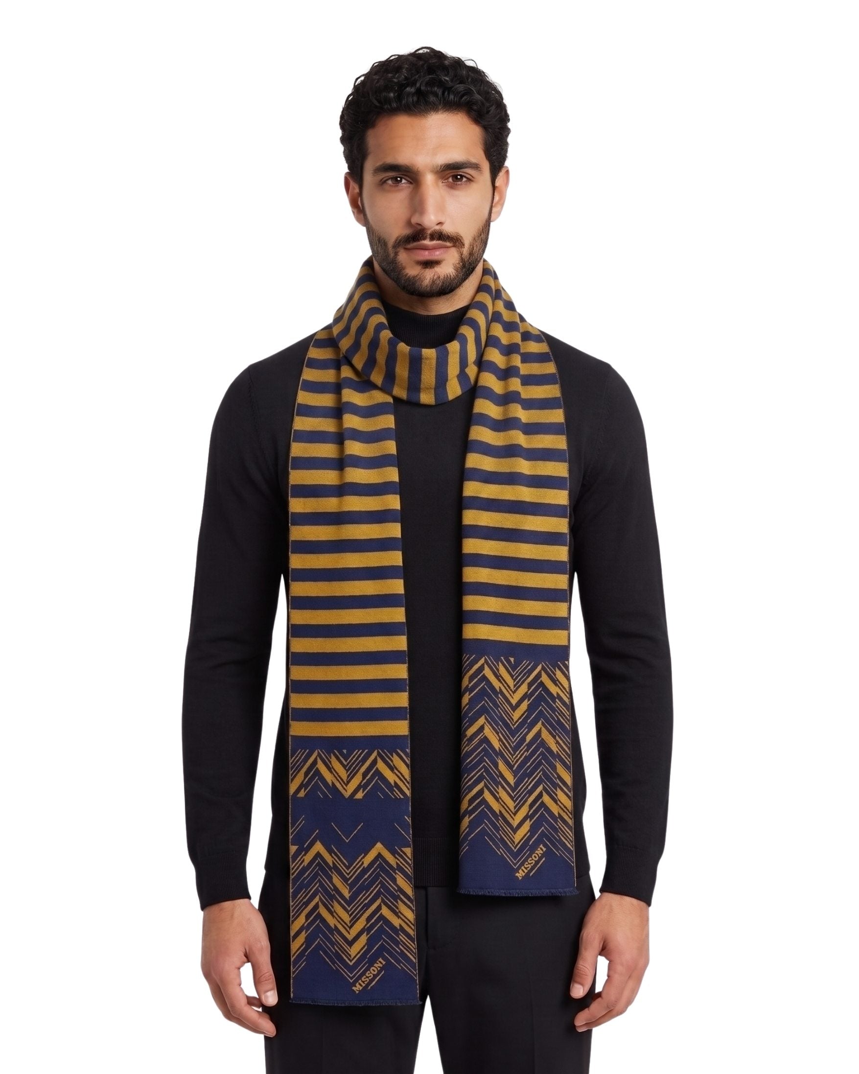 Missoni Missoni Yellow Blue Classic Chevron Wool Scarf