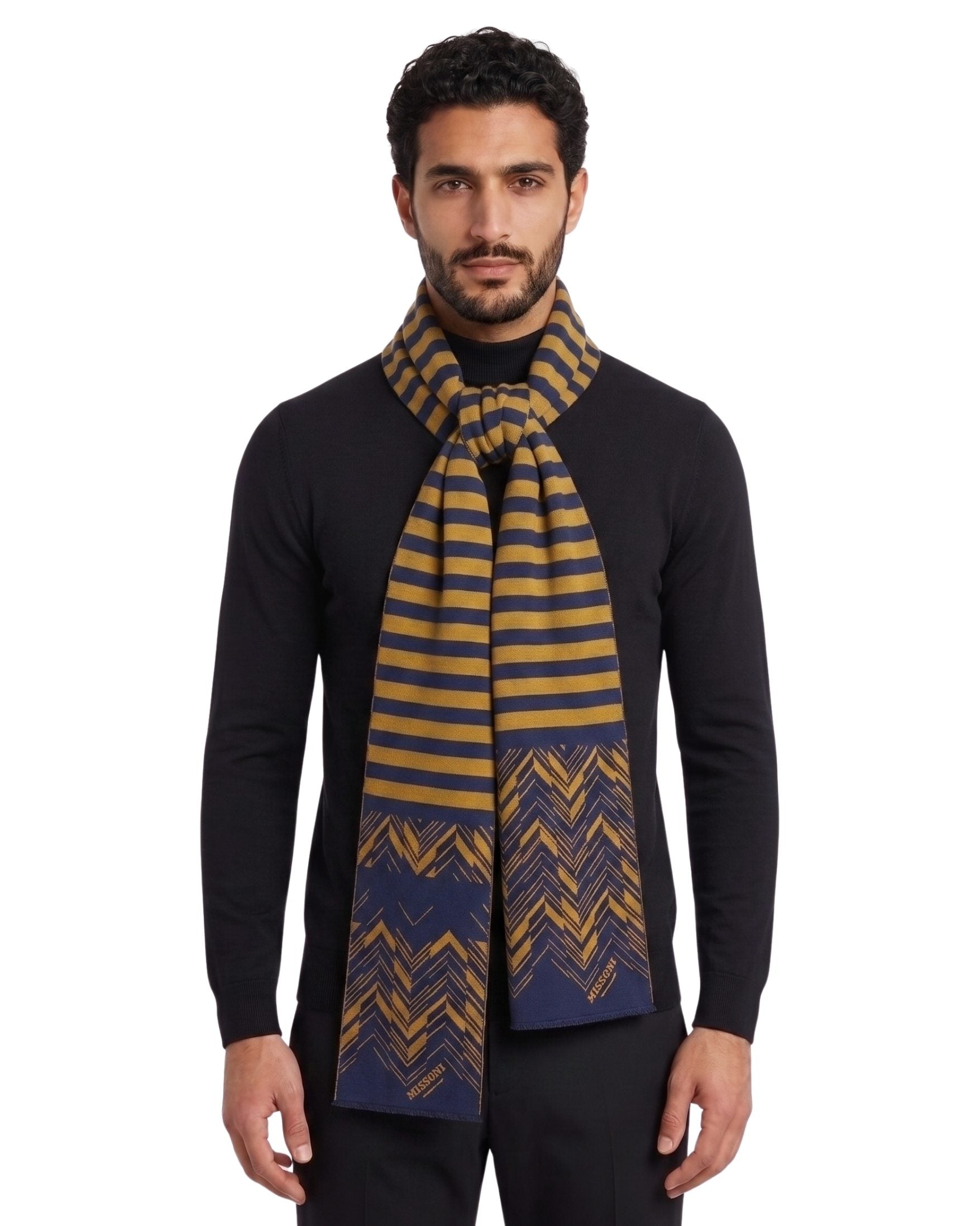 Missoni Missoni Yellow Blue Classic Chevron Wool Scarf