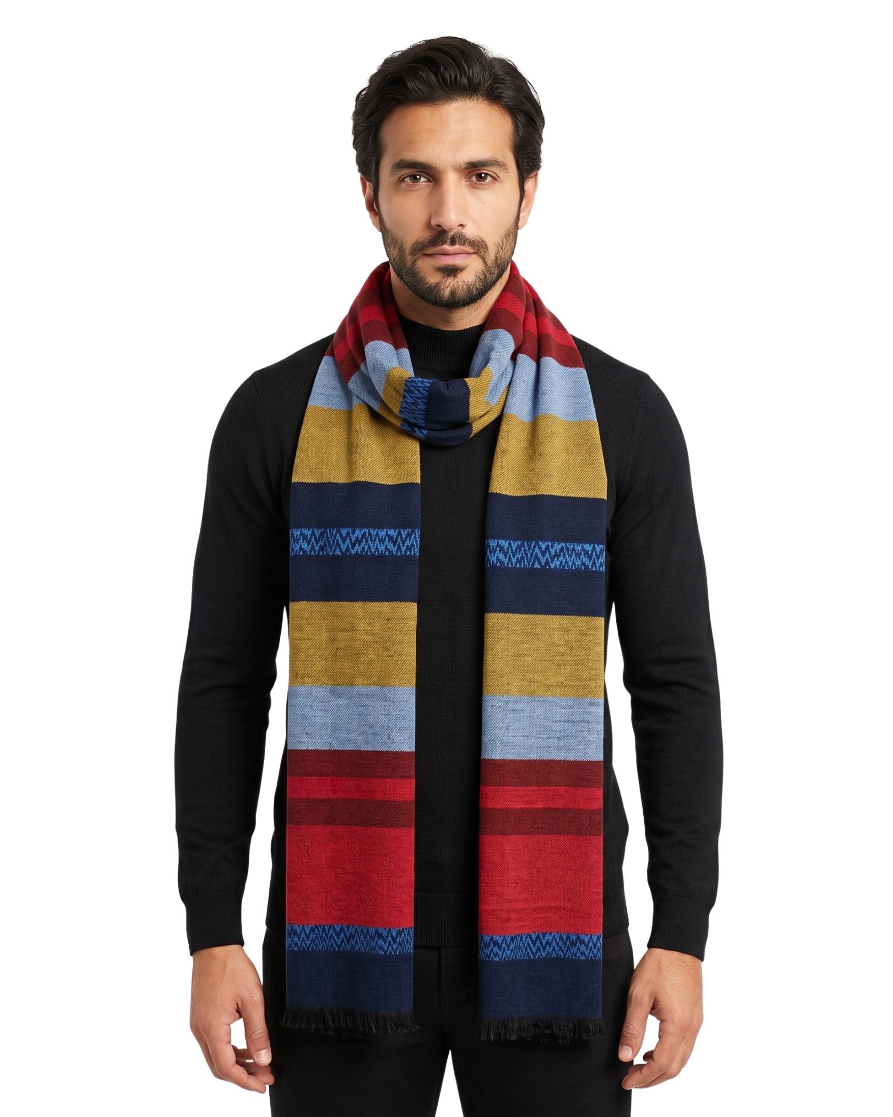 Missoni Missoni Black Red Classic Colorblock Wool Scarf
