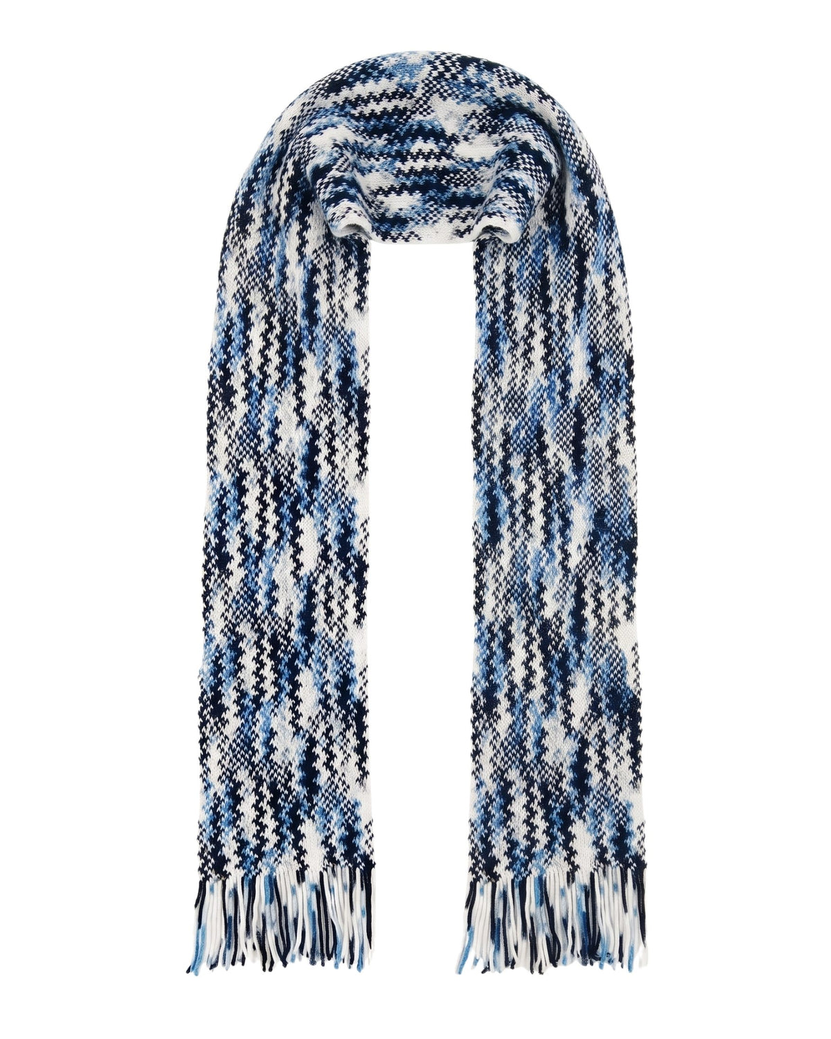 Missoni Missoni White Blue Zigzag Chunky Knit Cotton Scarf