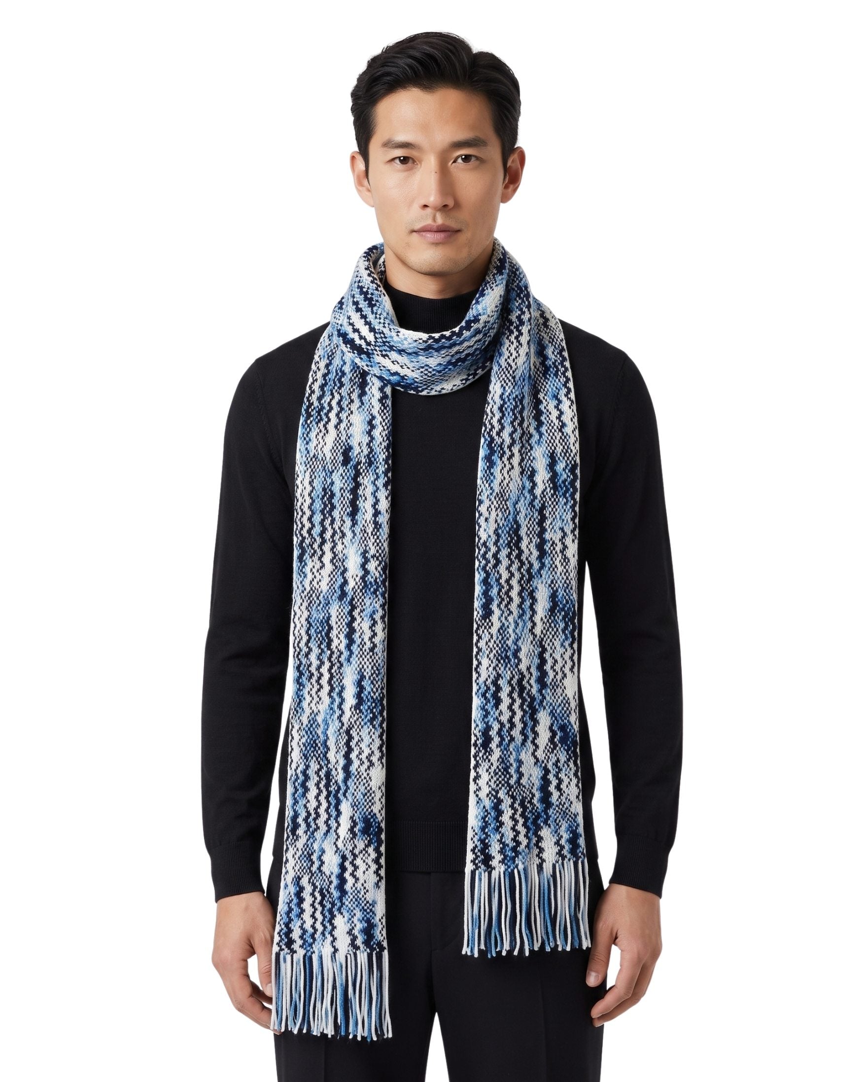 Missoni Missoni White Black Zigzag Chunky Knit Cotton  Scarf