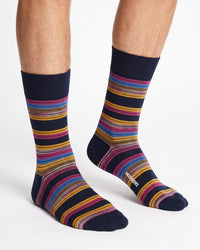 Missoni Missoni Navy Magenta  Mens Stripe Crew Socks-