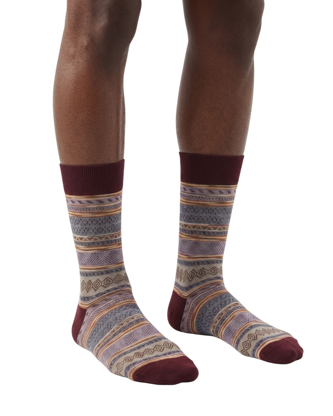 Missoni Missoni Beige Burgundy Mens Pattern Crew Socks-M