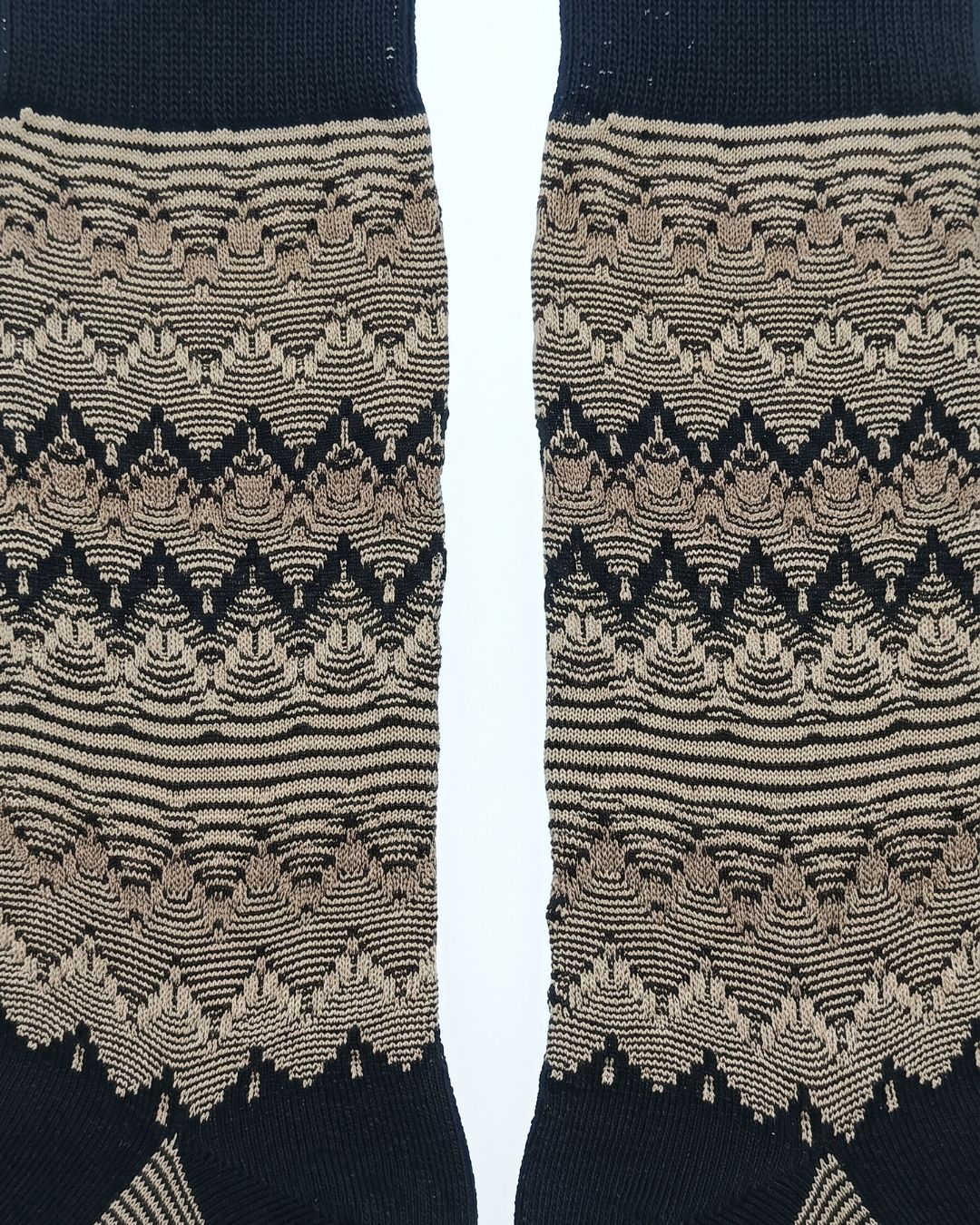 Missoni Missoni Black Beige Mens Chevron Texture Crew Socks-M