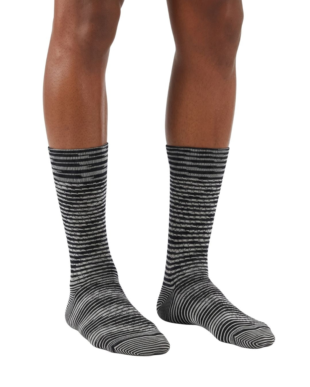 Missoni Missoni White Black Mens Textured Stripe Crew Socks -S