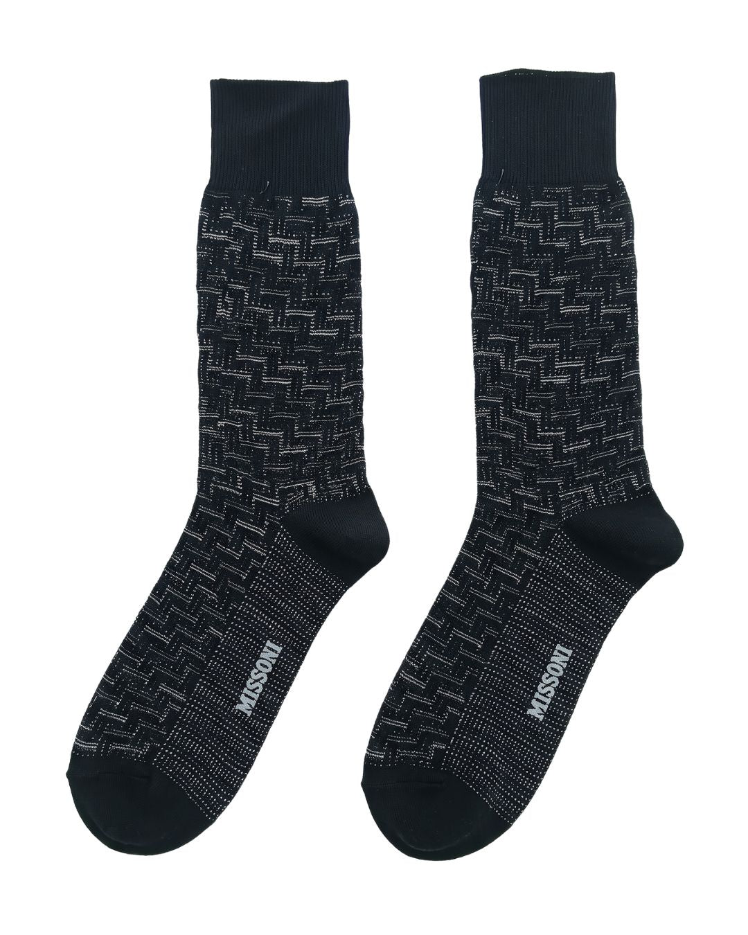 Missoni Missoni Black White Mens Textured Melange Crew Socks-