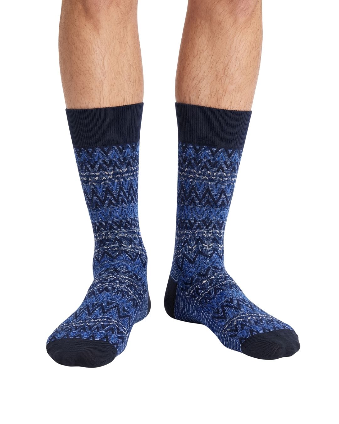 Missoni Missoni Blue White Mens Textured Melange Crew Socks-M